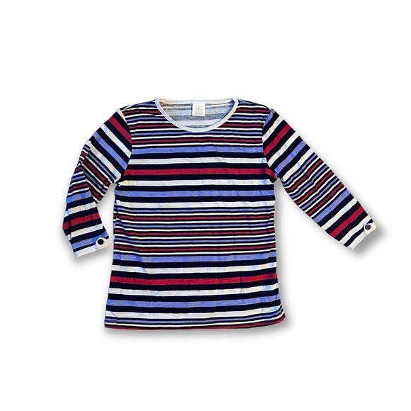 Womens Anne De Lancay Striped 3/4 Sleeve Blouse Lightweight Size Small - Picture 1 of 9